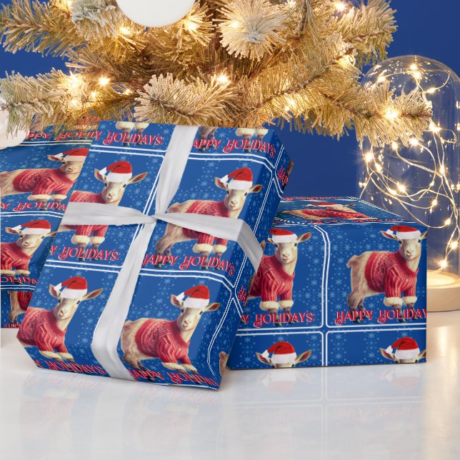 Niedliche Kinderziege in Weihnachtsmannmütze Geschenkpapier (Feiertage)