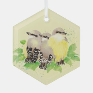 Niedliche Kingbird Family Park Ornament Aus Glas