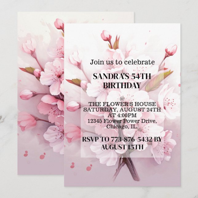 Niedliche Kirschblüten Geburtstagsparty Einladunge Einladung (Vorne/Hinten)