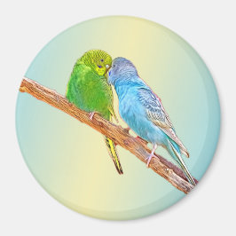Niedliche Kissingbudgien - Acryl auf pastellfarben Magnet