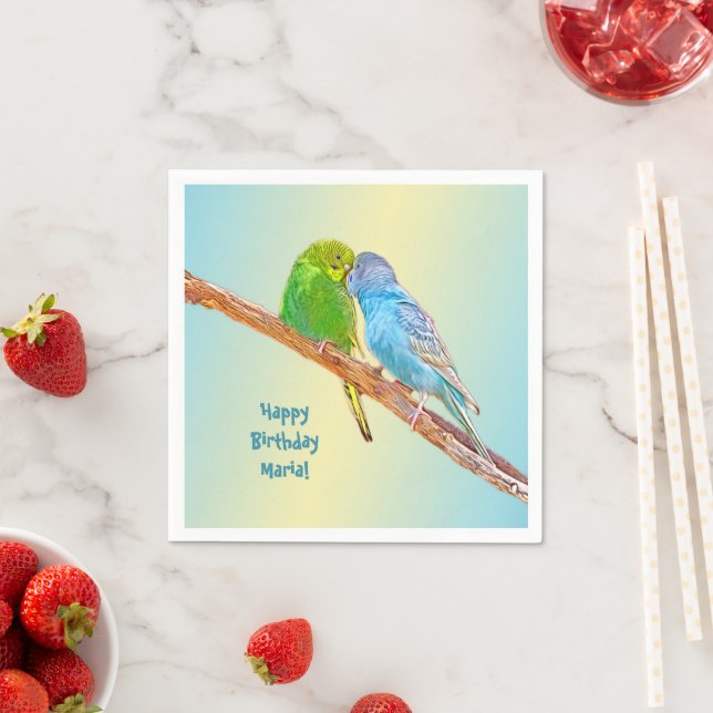 Niedliche Kissingbudgien - Acryl auf pastellfarben Serviette (Beispiel)