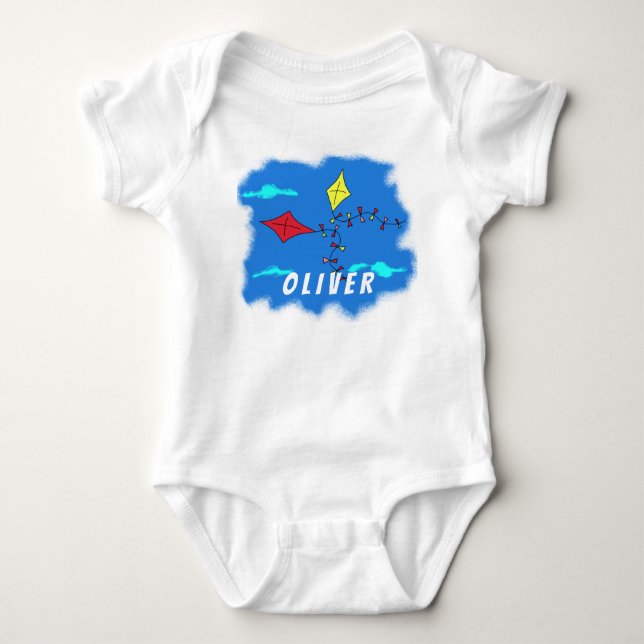 Niedliche Kites Rot Gelb mit Namen Baby Strampler (Vorderseite)