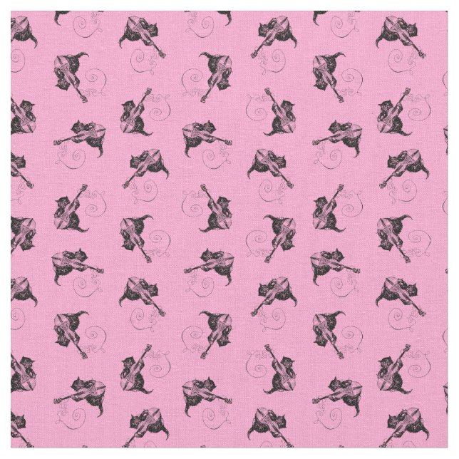 Niedliche Kitte mit Violine Antique Cat CUSTOM FAR Stoff (Nahaufnahme)