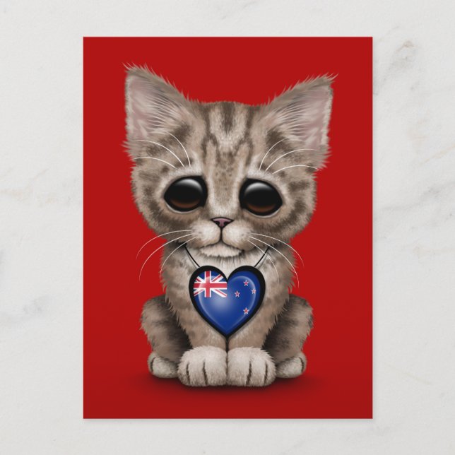 Niedliche Kitten Cat mit Neuseeland Flaggenherz, r Postkarte (Vorderseite)
