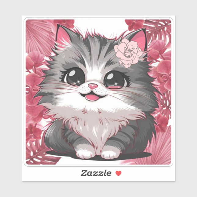 Niedliche Kitten floral Decorative Aufkleber (Blatt)