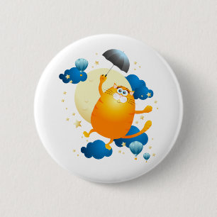 Niedliche Kitten Flying mit Regenschirm Button