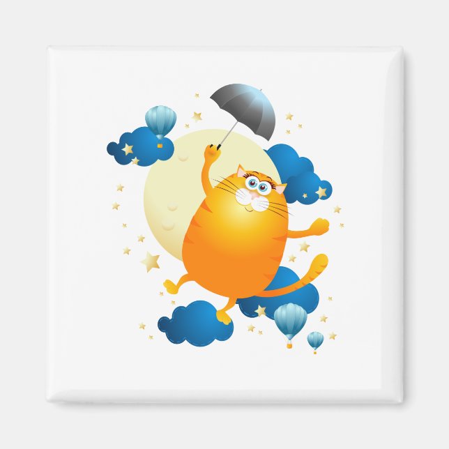 Niedliche Kitten Flying mit Regenschirm Magnet (Vorne)