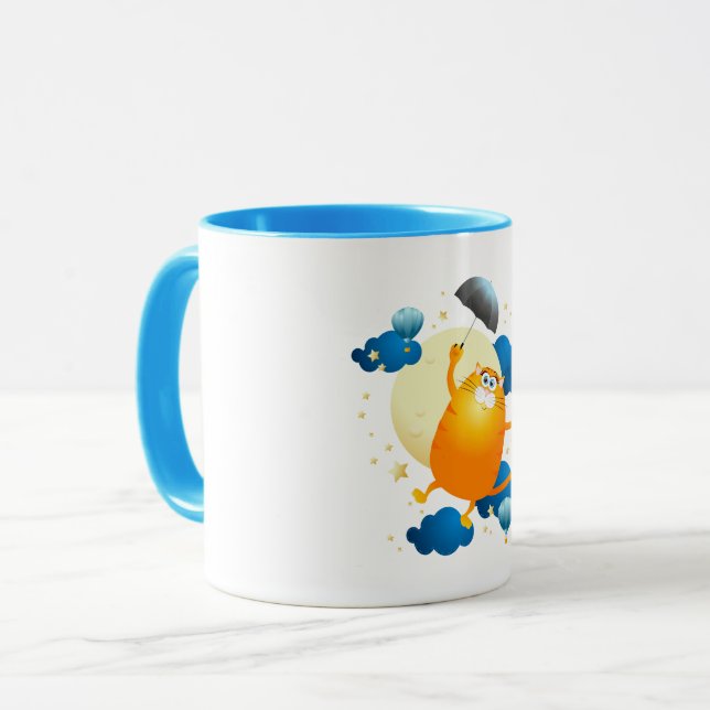 Niedliche Kitten Flying mit Regenschirm Tasse (Vorderseite Links)