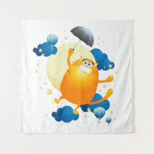 Niedliche Kitten Flying mit Regenschirm