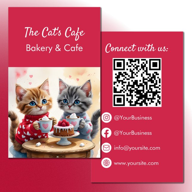 Niedliche Kitten Hot Drinks Kuchen Bäckerei Café Q Visitenkarte (Von Creator hochgeladen)