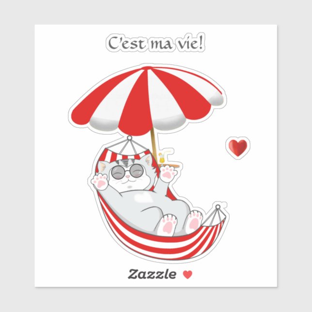 Niedliche Kitten in Rot & Weiß Hammock & Text Aufkleber (Blatt)