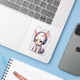 Niedliche Kitten mit Kopfhörer-Charm Aufkleber