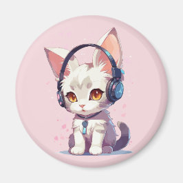 Niedliche Kitten mit Kopfhörer-Charm Magnet