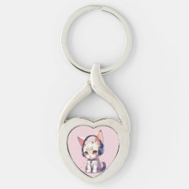 Niedliche Kitten mit Kopfhörer-Charm Schlüsselanhänger