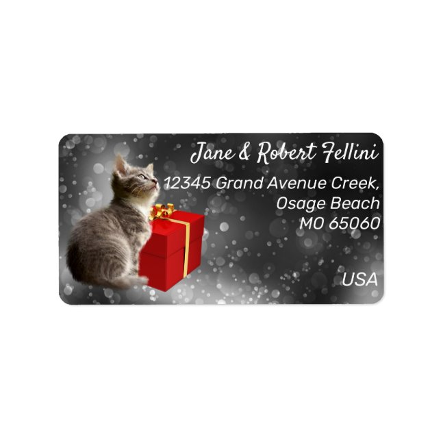 Niedliche Kitten Red giftbox Festanschrift Adressaufkleber (Vorne)
