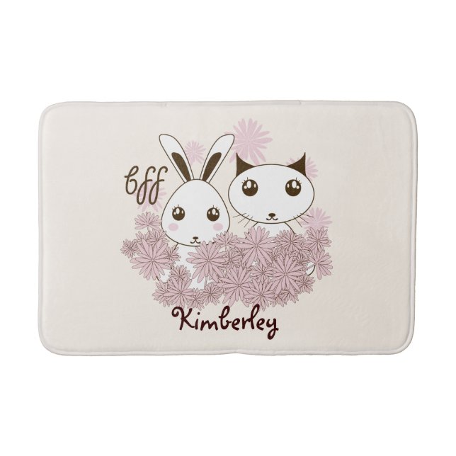 Niedliche Kitten und Bunny Animal Friends Girls Ki Badematte (Vorderseite)