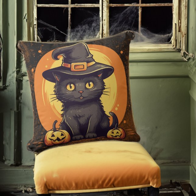 Niedliche Kittenkatze zu Halloween Kissen (Approximates 20 inch pillow size.)