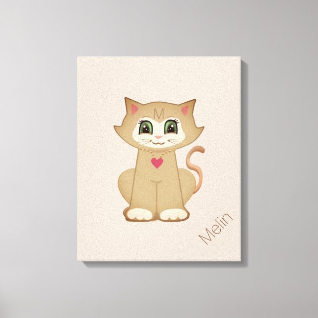 Niedliche Kitty Cat auf Beige Leinwanddruck (Vorderseite)