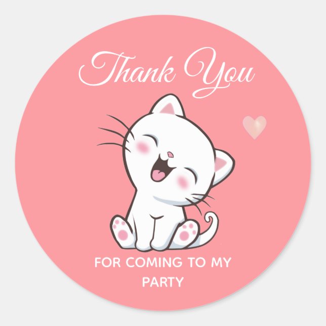 Niedliche Kitty Cat auf Pink Vielen Dank Runder Aufkleber (Vorderseite)