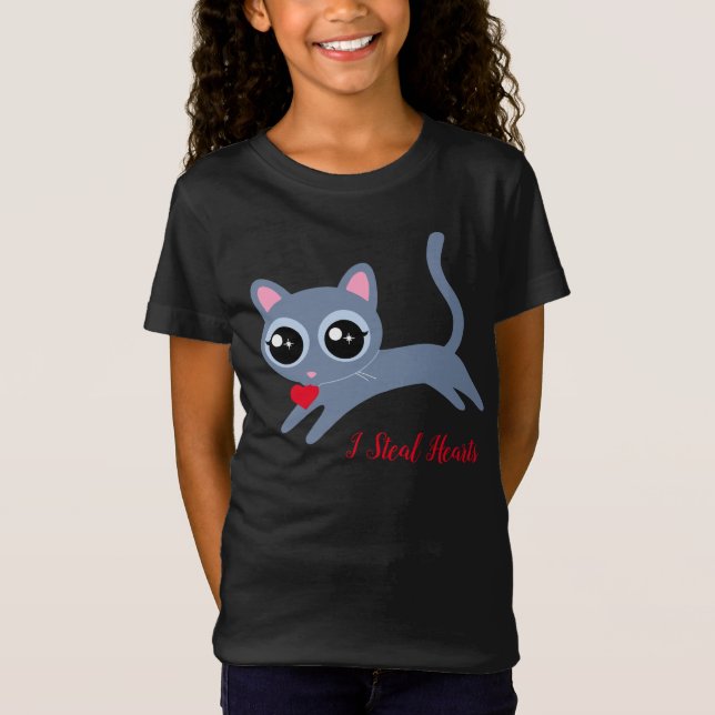 Niedliche Kitty Cat I Steal Hearts Gift for Girls T-Shirt (Vorderseite)