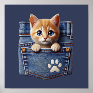 Niedliche Kitty Cat in Denim Pocket Poster