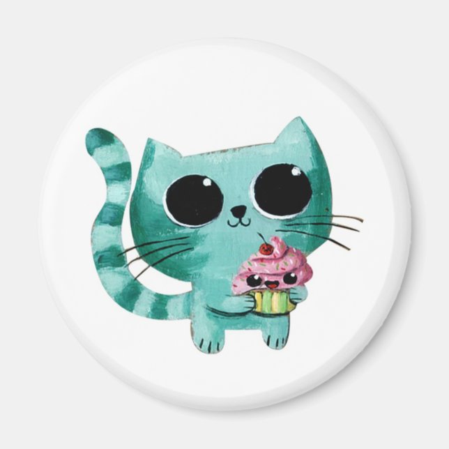 Niedliche Kitty Cat mit Kawaii Cupcake Magnet (Vorne)