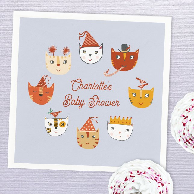 Niedliche Kitty Cat Personalisiert Babydusche Serviette (Personalized cute kitty cat baby shower paper napkin)
