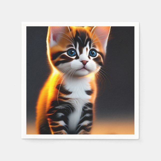 Niedliche Kitty Cat Sitting Art Serviette (Vorderseite)