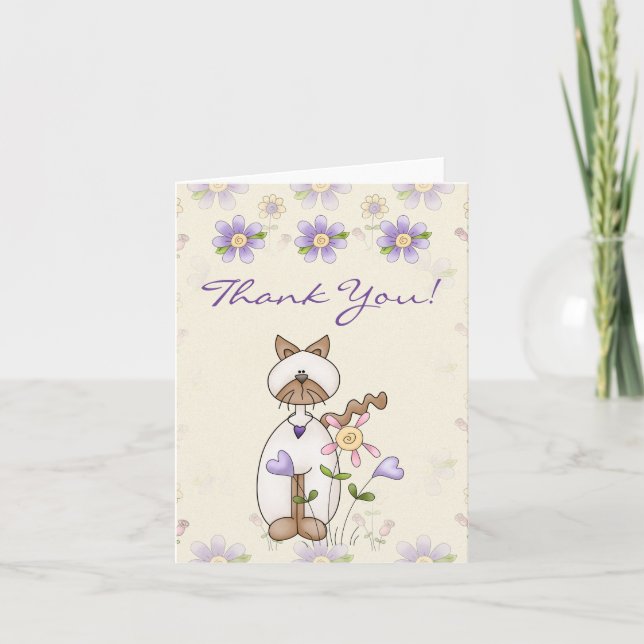Niedliche Kitty Cat und Blume Vielen Dank Dankeskarte (Vorderseite)