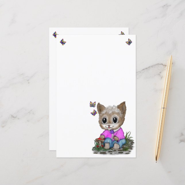 Niedliche Kitty Cat und Butterfly (Vorderseite/Rückseite Beispiel)