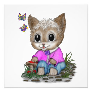 Niedliche Kitty Cat und Butterfly Fotodruck
