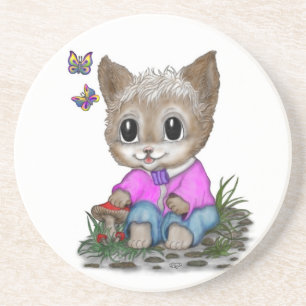 Niedliche Kitty Cat und Butterfly Getränkeuntersetzer