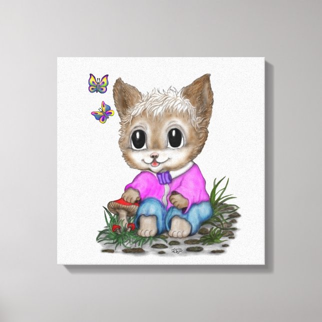 Niedliche Kitty Cat und Butterfly Leinwanddruck (Vorderseite)