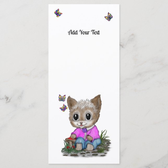 Niedliche Kitty Cat und Butterfly Menükarte (Vorderseite)