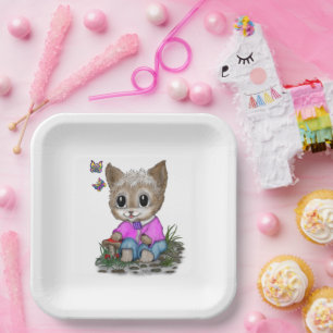 Niedliche Kitty Cat und Butterfly Pappteller