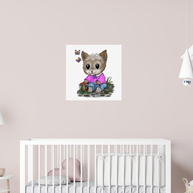 Niedliche Kitty Cat und Butterfly Poster (Kinderzimmer 2)