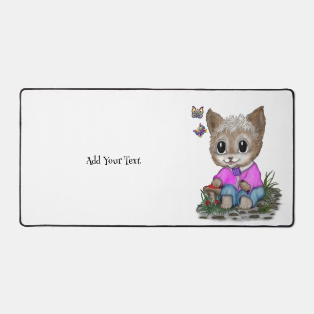 Niedliche Kitty Cat und Butterfly Schreibtischunterlage (Vorderseite)