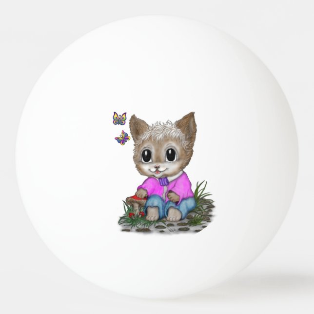 Niedliche Kitty Cat und Butterfly Tischtennisball (Vorderseite)