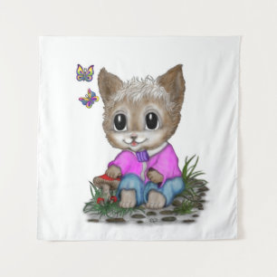 Niedliche Kitty Cat und Butterfly Wandteppich