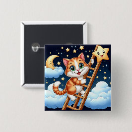 Niedliche Kitty Climbs Ladder zum Mond Button