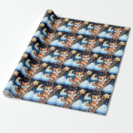 Niedliche Kitty Climbs Ladder zum Mond Geschenkpapier