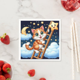 Niedliche Kitty Climbs Ladder zum Mond Serviette