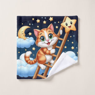 Niedliche Kitty Climbs Ladder zum Mond Waschlappen