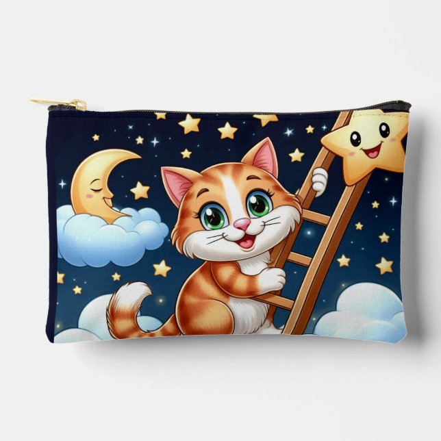 Niedliche Kitty Climbs Ladder zum Mond Zubehörtasche (Vorderseite)