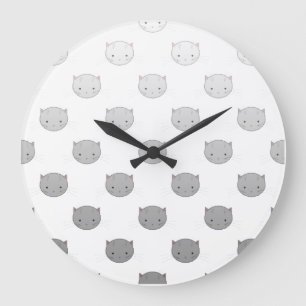 Niedliche Kitty Faces in Schwarz-weiß Grau Große Wanduhr
