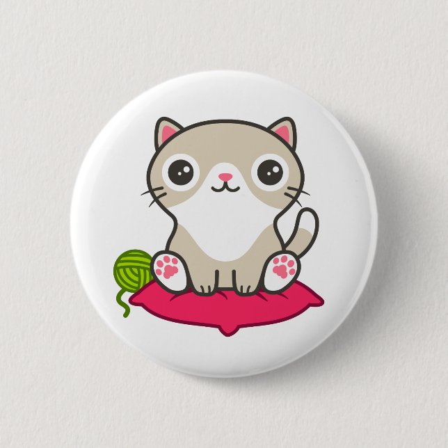 Niedliche Kitty Illustration Button (Vorderseite)