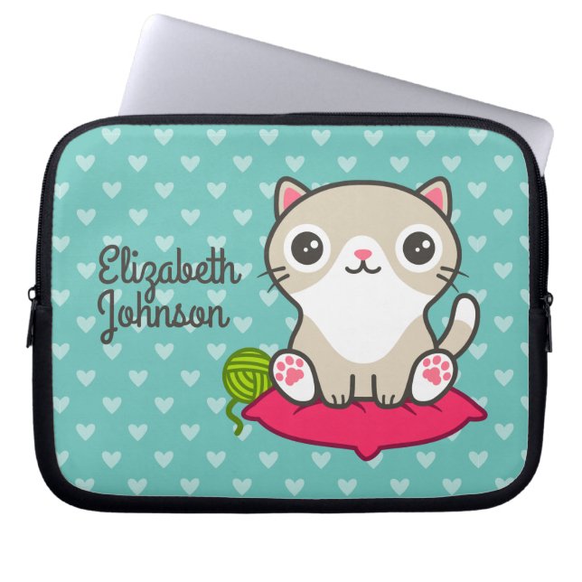 Niedliche Kitty Illustration Laptopschutzhülle (Vorderseite)