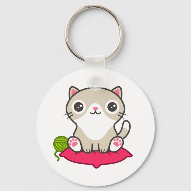 Niedliche Kitty Illustration Schlüsselanhänger (Vorderseite)