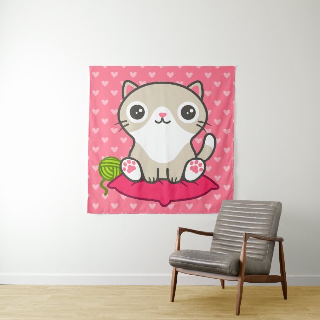 Niedliche Kitty Illustration Wandteppich (Beispiel)
