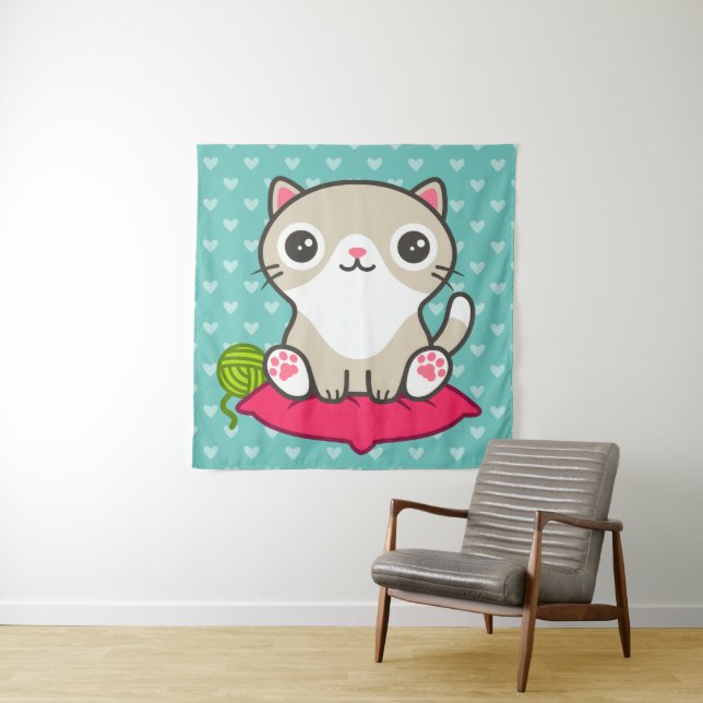 Niedliche Kitty Illustration Wandteppich (Beispiel)
